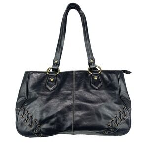 VTG Wilson's Leather Corset Style Detail Double Shoulder Straps Bag Top Zip